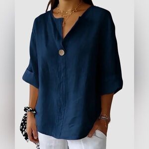 GRAYSON & PORTER Blue NONA Classic Linen Pullover Top or Blouse Sz XL